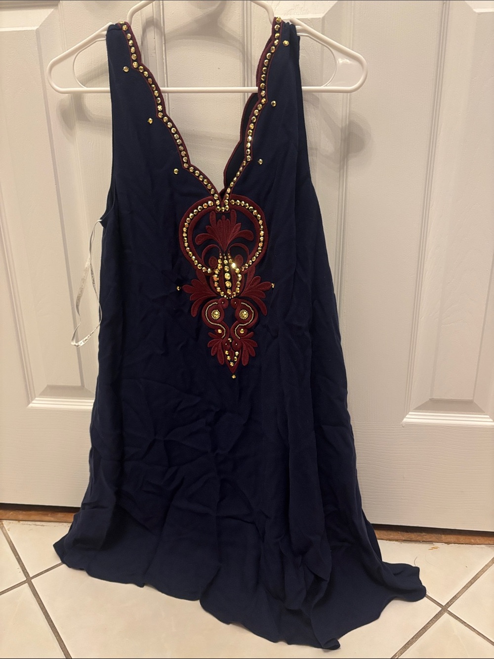 Lilly Pulitzer Navy Maxi Dress with Burgundy & Gold Embellishment